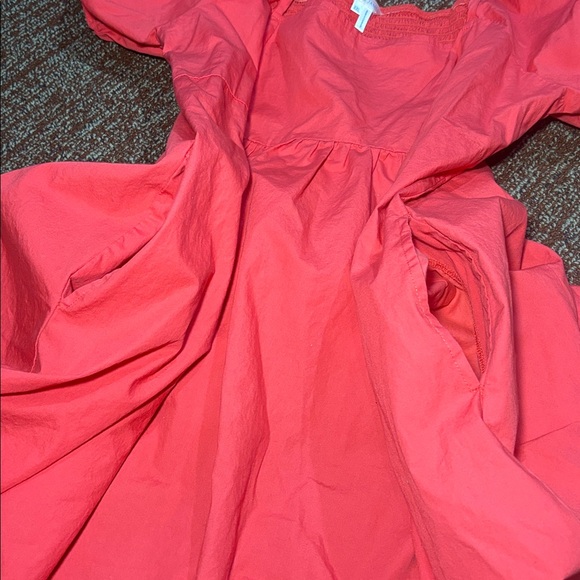 Draper James Pink Mini Dress puff sleeve square neck smocked back with pockets - Picture 7 of 14